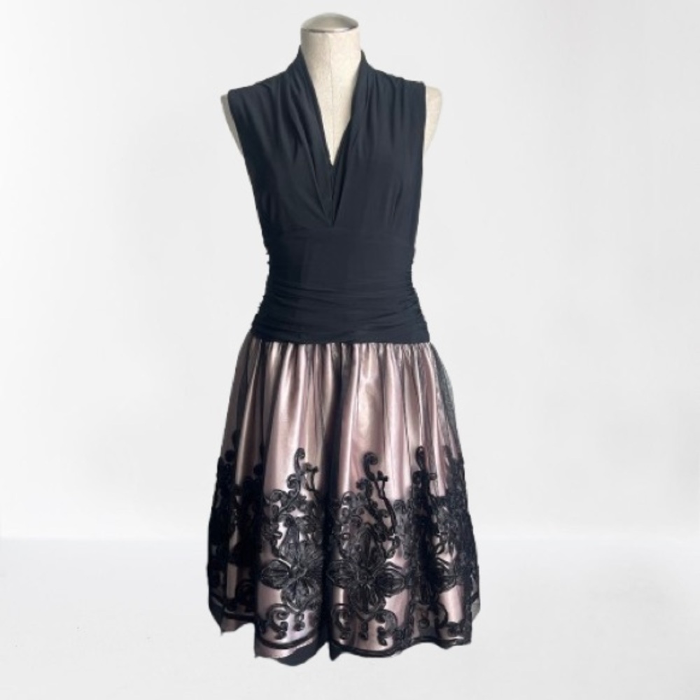 🌼 SLNY Black and Pink Fit and Flare Mini Dress